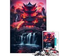 Puzzle de 1000 pièces pour Adultes Temple Japonais et Cascade Décoration Murale Cadeau Original et Amusant pour Un Anniversaire ou Noël (38x52cm)