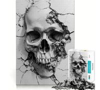 Puzzle de 1000 pièces pour adultes, tête de mort noir et blanc, coupe nette, art, jouet d'adresse créatif, passe-temps, calme (50 x 75 cm)