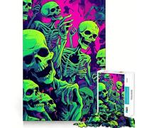 Puzzle de 1000 pièces pour Adultes Têtes de Mort Vert néon Casse-tête apaisant et Relaxant pour Les vœux du Père Noël (50x75cm)