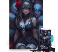 Puzzle de 1000 pièces pour Adultes,thème Anime Fille renarde en Robe Noire Jeu de mémoire,Amusant,Haute précision,découpe Facile,idéal pour Toute la Famille (50x75cm)