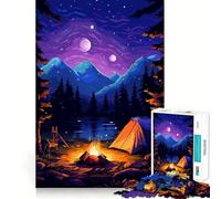 Puzzle de 1000 pièces pour Adultes,thème Camping au Bord du lac,Pixel Art,Bords travaillés,Casse-tête,Cadeau,Jeu Occasionnel,activité d'anniversaire (38x26cm)