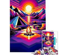 Puzzle de 1000 pièces pour Adultes Thème Camping Coucher de Soleil WPAP Popart Toys Jeu éducatif Jeu Pratique d'analyse et de logique Cadeau Amusant (38x52cm)