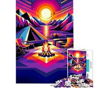 Puzzle de 1000 pièces pour Adultes thème Camping et Coucher de Soleil WPAP Popart Jeu éducatif et Familial Niveau de difficulté élevé idéal comme Cadeau de Père Noël Secret (Taille 50x75cm)