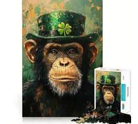 Puzzle de 1000 pièces pour Adultes Thème chimpanzé pour la Saint-Patrick Jeu de réflexion et de détente Image Douce Assembler (38x52cm)