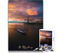 Puzzle de 1000 pièces pour Adultes, thème Coucher de Soleil à Saint-Pétersbourg, Russie Idéal pour des soirées Jeux et Divertissement en Famille Un Cadeau Amusant et Original Dimensions : 38x52cm