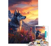 Puzzle de 1000 pièces pour Adultes Thème Coucher de Soleil Serein du Loup Jeu de Construction pour Adultes Analyse et logique pour Les Amateurs de Jeux (Dimensions 38x26cm)