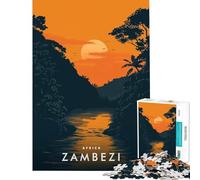 Puzzle de 1000 pièces pour Adultes Thème Coucher de Soleil sur Le fleuve Zambèze Jeu Familial Stimulant Cadeau Artistique idéal pour Les Couples (Dimensions 38x52cm)