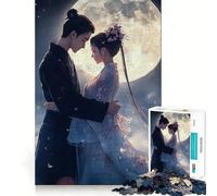 Puzzle de 1000 pièces pour Adultes,thème Couple Anime,Clair de Lune,Jeu de réflexion Amusant avec Technologie de découpe Laser avancée,défi Stimulant pour Passer Le Temps (38x26cm)
