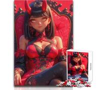 Puzzle de 1000 pièces pour Adultes - Thème : Fille diablesse en Rouge Anime - Jeu éducatif et Anti-Stress pour Un Anniversaire - Dimensions : 38x26cm