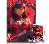 Puzzle de 1000 pièces pour Adultes - Thème : Fille diablesse en Rouge Style Anime - Jeu éducatif, Amusant et Anti-Stress - Dimensions : 50x75cm