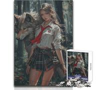 Puzzle de 1000 pièces pour Adultes - Thème : Fille et Loup Anime - Jeu de réflexion Familial - Une œuvre d'art - Idée Cadeau pour Un Père Noël Secret - Dimensions : 38x52cm