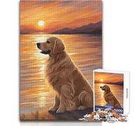Puzzle de 1000 pièces pour Adultes, thème Golden Retriever Coucher de Soleil, Jeu éducatif Familial, défi Difficile, idées Cadeaux, Dimensions:38x26cm