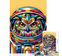 Puzzle de 1000 pièces pour Adultes, thème Hibou Astronaute, Jeu éducatif WPAP, Cadeau d'anniversaire Relaxant, avec Poster et fiche de Questions Assortis (38x26cm)