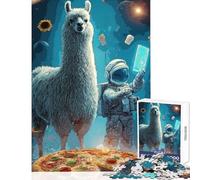 Puzzle de 1000 pièces pour Adultes thème Lama Astronaute Pizza et Espace Jeu Manuel Anti-Stress Jouet éducatif et Cadeau Original pour Un Anniversaire (38x26cm)