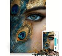 Puzzle de 1000 pièces pour Adultes Thème : Maquillage des Yeux de Paon Fille d'anime Jeu de logique Stimulant Attente en intimité Cadeau mémorable (50x75cm)
