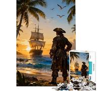 Puzzle de 1000 pièces pour Adultes Thème Pirate sur la Plage au Coucher du Soleil Jeu éducatif et intellectuel Activité Artistique Cadeau pour Toute la Famille (Dimensions 50x75cm)