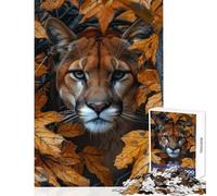 Puzzle de 1000 pièces pour Adultes Thème Puma derrière Les Feuilles mortes Jeu éducatif Idée Cadeau pour Un Père Noël Secret Jeu Familial Amusant et Anti-Stress Dimensions 50x75cm