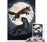 Puzzle de 1000 pièces pour Adultes Thème Renard et Tigre au Clair de Lune Décoration intérieure Jeu Amusant et Stimulant 38x52cm