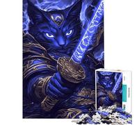 Puzzle de 1000 pièces pour Adultes thème samouraï égyptien Chat Mau avec épée Jeux relaxants pour Toute la Famille Cadeau d'anniversaire (38x52cm)