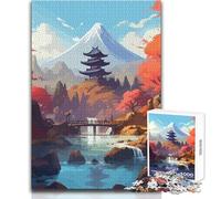 Puzzle de 1000 pièces pour Adultes - Thème : Temple sacré et Cascade - Jeu intellectuel Stimulant - Idée Cadeau - Dimensions : 50x75cm