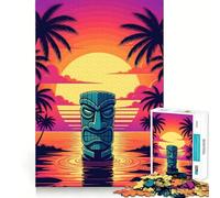 Puzzle de 1000 pièces pour Adultes Thème Tropical Tiki Coucher de Soleil Jeu de Loisirs créatifs aux Bords Fins Décoration Murale de Noël (50x75cm)