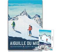 Puzzle de 1000 pièces pour Adultes - Thèmes : Aiguille du Midi,Chamonix et Mont Blanc - Affiches de Voyage - Casse-tête,Jeu Familial Amusant et Original - Décoration Murale - Dimensions : 38x26cm