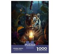 Puzzle De 1000 Pièces pour Adultes Tiger Cub Magical Lamp Puzzle Casse-tête Jeu De Rapidité des Mains pour Les Joueurs 52x38cm/1000pcs