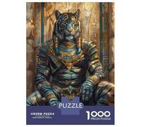 Puzzle De 1000 Pièces pour Adultes Tiger Egyptian God Statue Puzzle pour Adolescents Améliore La Mémoire Difficile Et Stimulant Idéal comme Cadeau 52x38cm/1000pcs