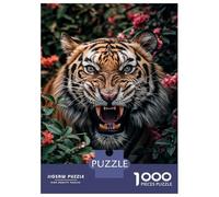 Puzzle De 1000 Pièces pour Adultes Tiger Roaring in Flowers Puzzle Adulte, Jeu De Réflexion, Défi Difficile À Terminer 52x38cm/1000pcs