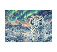 Puzzle De 1000 Pièces pour Adultes Tigre Blanc Aurore boréale 1000 PCS 75x50cm Impression Vive Non Décolorable Art Mural Encadrable Idéal pour Salon Chambre À Coucher