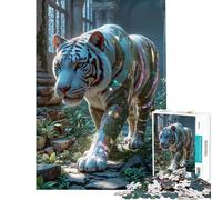 Puzzle de 1000 pièces pour Adultes Tigre Blanc dans des ruines Antiques Jeu de Puzzle Familial pour Adultes Difficile et Stimulant (38x52cm)