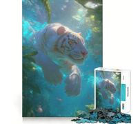 Puzzle de 1000 pièces pour Adultes : Tigre Blanc sous-Marin,défi Mental,découpe Nette,alignement Parfait,activité Amusante en Famille Le Soir (38x52cm)