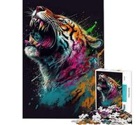 Puzzle de 1000 pièces pour Adultes Tigre coloré Décoration Murale Cadeau Unique et Amusant pour Un Anniversaire ou Noël (50x75cm)