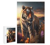 Puzzle de 1000 pièces pour Adultes - Tigre et Coucher de Soleil - Animaux rigolos - Jeu de Cherche et Trouve - Jouet de Voyage pour Enfants et Tout-Petits - 70 x 100 cm