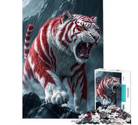 Puzzle de 1000 pièces pour Adultes Tigre Mystique Rouge et Blanc Activités Amusantes à la Maison Cadeaux pour Femmes Jeu de réflexion à partir de 14 Ans (38x26cm)