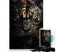 Puzzle de 1000 pièces pour Adultes,Tigre Noir et Or,pièces aux découpes nettes,activité cérébrale stimulante,Moment de détente et de Divertissement,Cadeau Artistique d'anniversaire (38x26cm)