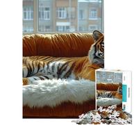 Puzzle de 1000 pièces pour Adultes Tigre se Relaxant sur Un canapé Un défi éducatif pour s'amuser en Famille Jeux de détente à partir de 14 Ans (50x75cm)