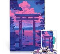 Puzzle de 1000 pièces pour Adultes Torii Gate Lofi Rose Rétro Défi Difficile pour soulager Le Stress décoration Murale 75x50cm