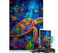 Puzzle de 1000 pièces pour Adultes Tortue Aquarelle Jeu de Loisirs créatifs aux Bords Fins Décoration Murale de Noël (38x52cm)