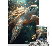 Puzzle de 1000 pièces pour Adultes Tortue dorée avec pièces Jeu sous-Marin Décoration Murale et Jouet éducatif pour Un Anniversaire ou Noël Dimensions 38x26cm