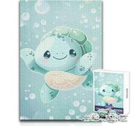 Puzzle de 1000 pièces pour Adultes - Tortue Mignonne, Aquarelle Bleue - Douceur et détente - Assemblage sans Couture - Haute précision - Dimensions:38x26cm