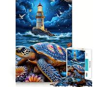 Puzzle de 1000 pièces pour Adultes Tortue, Phare, Ciel Nocturne Jeu de logique à pièces ajustées Idée Cadeau Amusante pour Un Anniversaire (38x52cm)