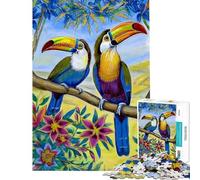 Puzzle de 1000 pièces pour Adultes Toucans sur Un Arbre Fleuri Jeu de réflexion pour Adultes Découpe de précision Idéal comme Cadeau (Dimensions 38x26cm)