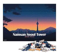 Puzzle de 1000 pièces pour Adultes - Tour Namsan de Séoul au Coucher du Soleil - Puzzle en Bois - Pièces Uniques - Jeu éducatif et Amusant - 1000 pièces (75 x 50 cm)