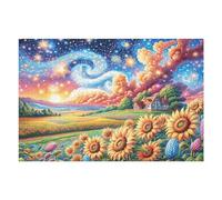 Puzzle De 1000 Pièces pour Adultes Tournesol Ciel étoilé 1000 PCS 75x50cm Carton Premium Ajustement Parfait sans Déformation Déchirure Utilisation Durablecadeau