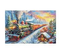 Puzzle De 1000 Pièces pour Adultes Train à Vapeur de Noël 1000 PCS 75x50cm Découpe Haute Précision Ajustement Parfait sans Lacunes Expérience Assemblage Fluide Cadeau