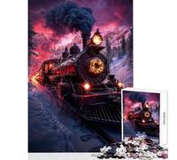 Puzzle de 1000 pièces pour Adultes Train de Noël dans Les Montagnes Décoration Murale pour Femmes et Hommes Jeu de Construction Renforce l'amour Entre Couples Dimensions 50x75cm
