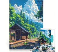 Puzzle de 1000 pièces pour Adultes, Train en Gare forestière, décoration Murale, Jeu de Course Manuelle, Convient pour la décoration de Bureau 38x52cm