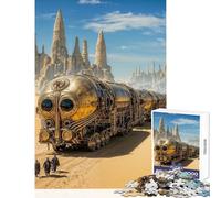 Puzzle de 1000 pièces pour Adultes Train Steampunk dans Le désert Jeu de Construction Cadeau Amusant Jeu Familial Pièces de Formes aléatoires Parfaitement emboîtables Dimensions 50x75cm