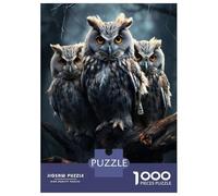 Puzzle de 1000 pièces pour adultes - Triplés de chouettes - Jeu familial - Améliore la mémoire - Difficile et défi - 52 x 38 cm - 1000 pièces